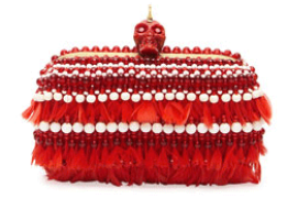 Alexander McQueen Bead & Feather Punk Skull Box Clutch, Red/White
