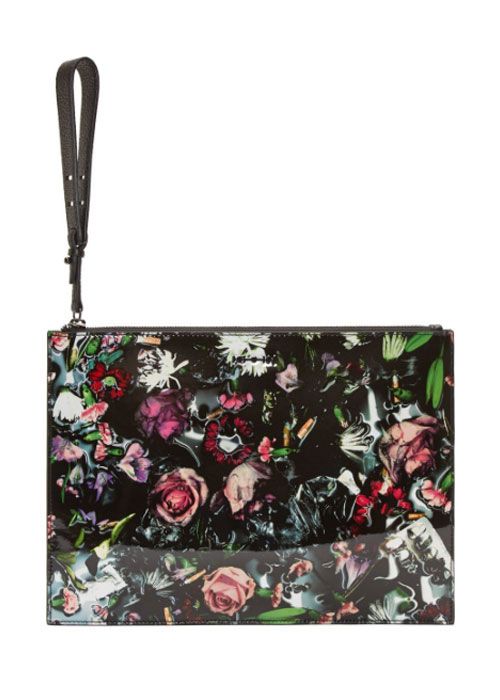 Black And Pink Festive Floral Print Tech Clutch