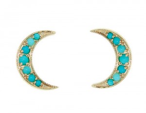 Andrea Fohrman - Turquoise Crescent Moon Studs - Yellow Gold