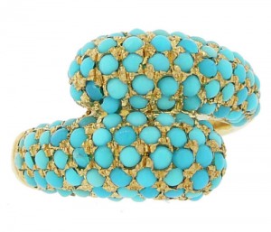 Jennifer Meyer - Double Dome Ring in Yellow Gold in Turquoise