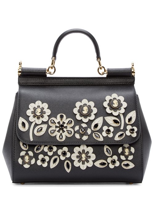 Dolce & Gabbana - Black Flower Medium Miss Sicily Bag
