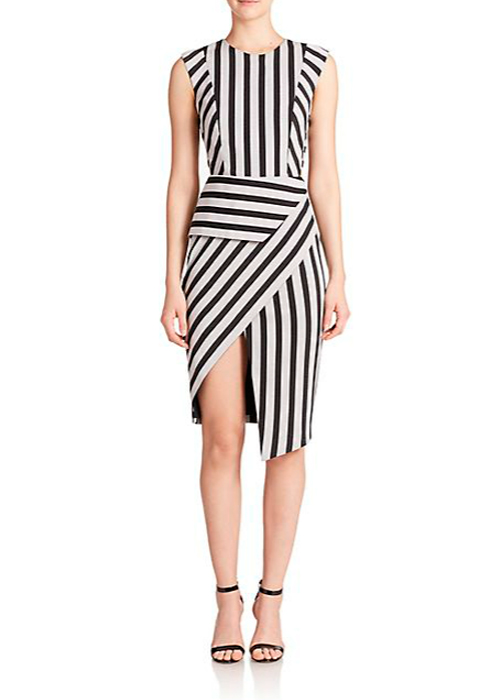 Mason by Michelle Mason - Striped Asymmetrical Dress