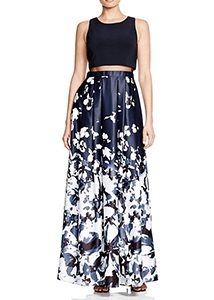 Avery G - Illusion Waist Printed Skirt Ball Gown