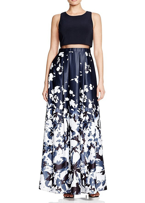 Avery G - Illusion Waist Printed Skirt Ball Gown
