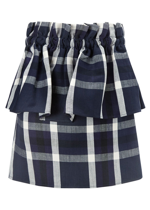 MacGraw - Navy Linen Strapless Checked Top