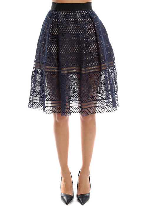 Self-Portrait - Sofia Embroidered Knee Length Skirt