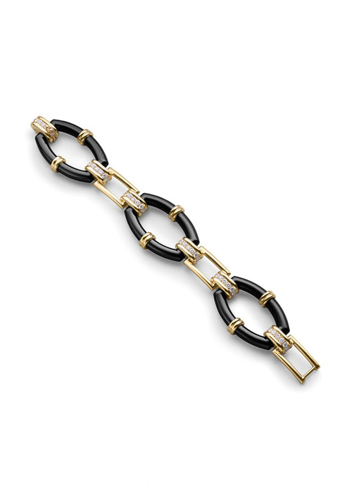 Monica Rich Kosann - 18K Gold & Black Ceramic Link Bracelet with Diamonds