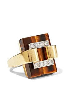 Fred Leighton - 1970’s 18-karat diamond and tigers eye cocktail ring