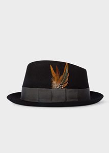 Paul Smith - Men's Charcoal Grey Wool-Felt Trilby With Feather