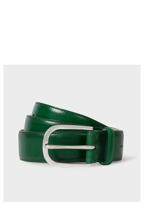 Paul Smith - Men's Green Leather Belt With Silver Buckle