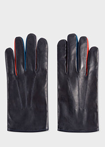 Paul Smith - Men's Navy Lamb Leather Concertina Gloves With Red Piping