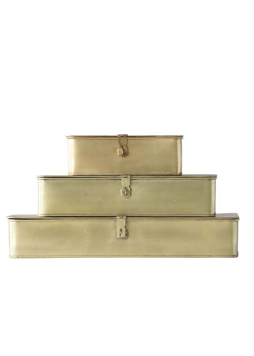 Set of 3 Decorative Metal Boxes in Brass Finish