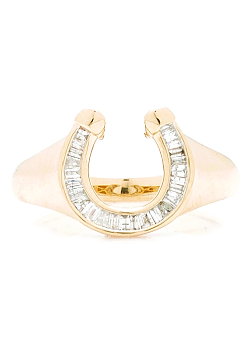 Adina Reyter - Horseshoe 14K Yellow Gold Diamond Signet Ring