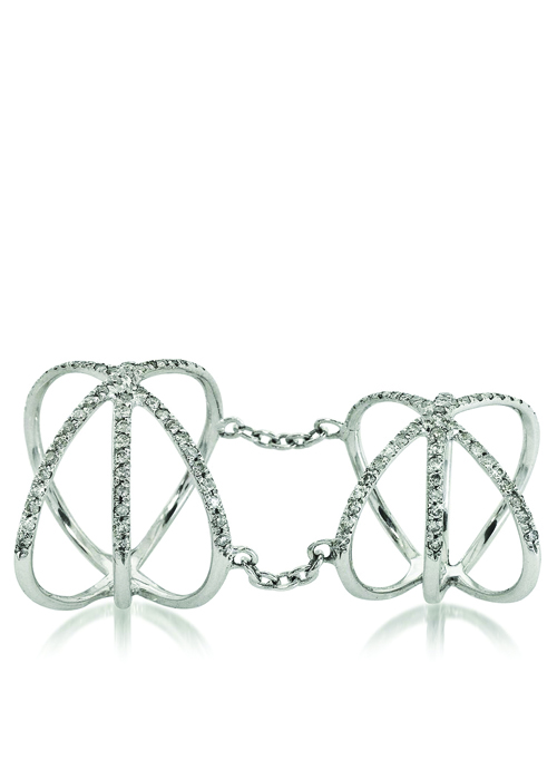 Bernard Delettrez - 18K White Gold Criss Cross Articulated Ring w:Diamonds Pave