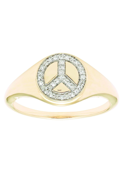 Its Personal - 14k Gold 1:10 Crat T.W. Diamond Peace Sign Ring