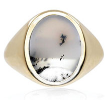 No 13 - Snow Agate Vertical Signet Ring Gold