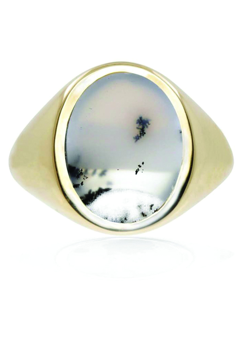 No 13 - Snow Agate Vertical Signet Ring Gold