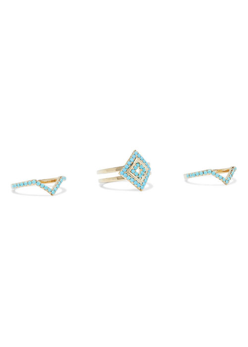 Noir Jewelry - Set Of Three 14-karat Gold-plated Stone Rings