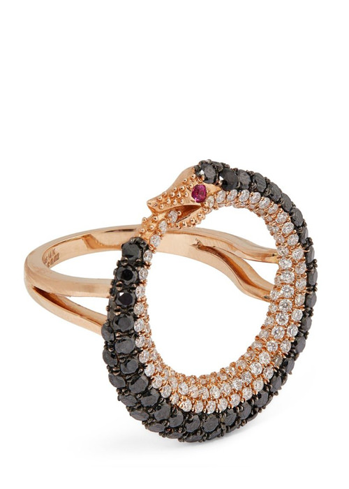 Bee Goddess - Rose Gold, Diamond And Ruby Eve Ouroboros Ring