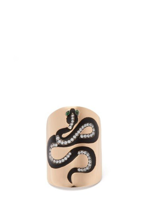 Diane Kordas - Snake Diamond, Tsavorite & 18kt Rose-gold Ring