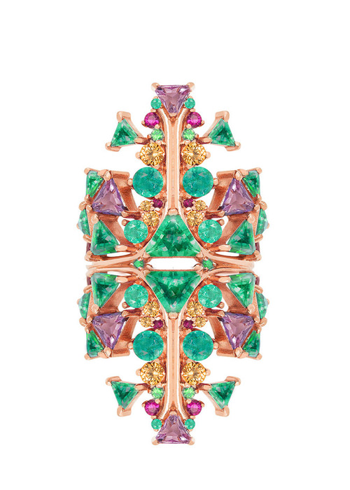 Fernando Jorge - Fusion Cross Ring in 18k Rose Gold and Multicolor Gems