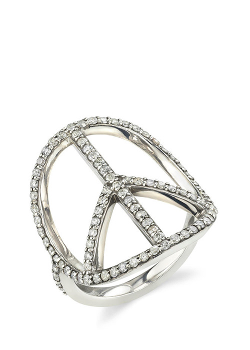 Sheryl Lowe - Pave Diamond Peace Sign Ring