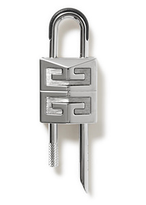 Givenchy - 4g Padlock Leather-Trimmed Silver-Tone Key Ring copy