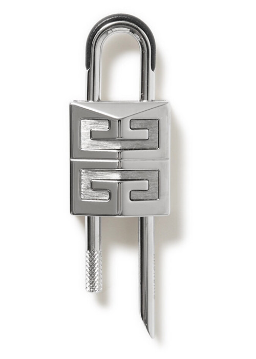 Givenchy - 4g Padlock Leather-Trimmed Silver-Tone Key Ring