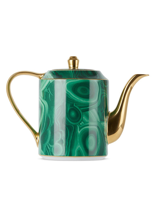 L'Objet - Green & Gold Malachite Teapot